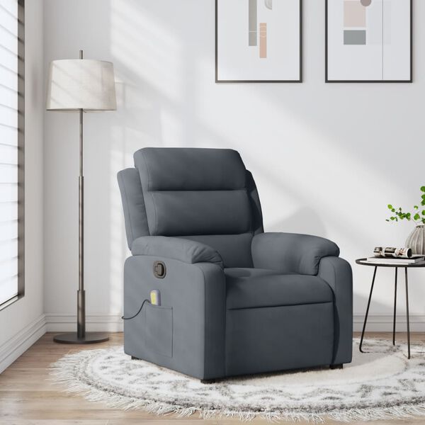 vidaXL Massage Recliner Chair Dark Grey Velvet, Metal, Plywood Standard