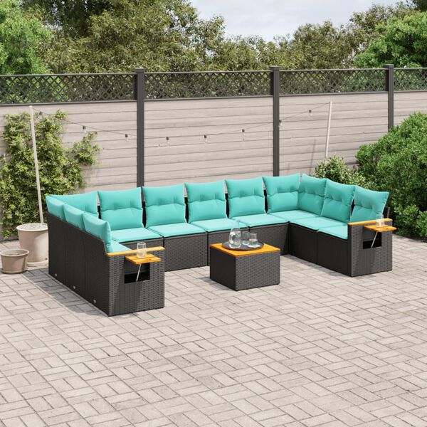 vidaXL 11 Piece Patio Sofa Set with Cushions Black Poly Rattan (US only)