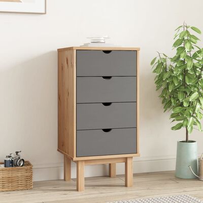 vidaXL Drawer Cabinet OTTA Brown&Gray 17.7"x15.4"x35.4" Solid Wood Pine