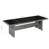 vidaXL Dining Table Grey and Black PE Rattan, Glass, Powder-Coated Steel