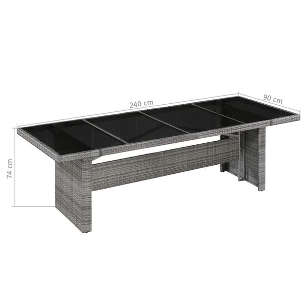 vidaXL Dining Table Grey and Black PE Rattan, Glass, Powder-Coated Steel