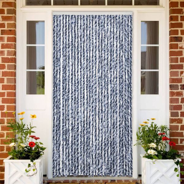 vidaXL Fly Curtain Blue and White 39.4x78.7" Chenille