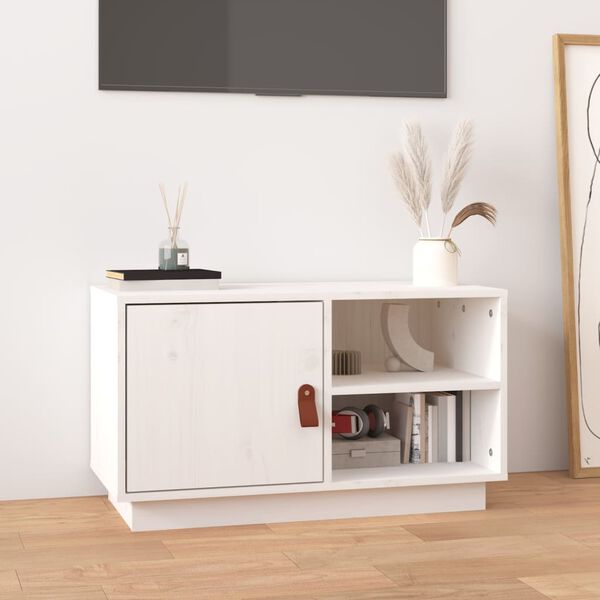 vidaXL TV Cabinet White Solid Pine Wood Medium TV Cabinet Rectangular