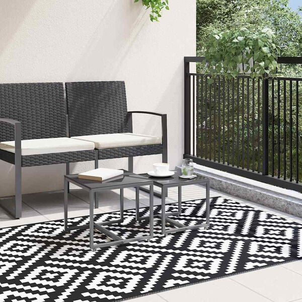 vidaXL Patio Carpet ARAKIL White and Black 47.2x70.9" PP