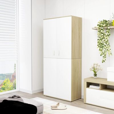 vidaXL Shoe Cabinet White and Sonoma Oak 31.5"x15.4"x70.1" Engineered Wood