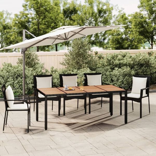 vidaXL Garden Table With Wooden Top Black PE rattan Large Durable