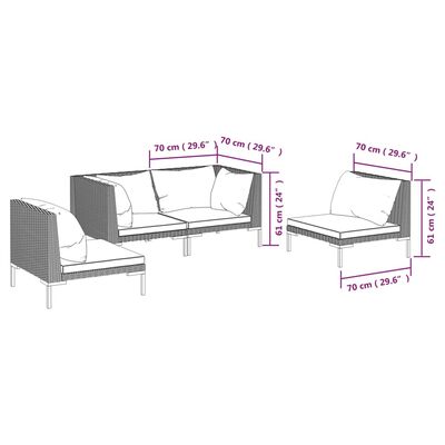 vidaXL 4 Piece Patio Lounge Set with Cushions Poly Rattan Dark Gray