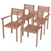 vidaXL Patio Chair Set of 4 Teak Teak Wood Medium Stackable