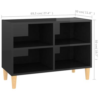 vidaXL TV Stand with Solid Wood Legs High Gloss Black 27.4"x11.8"x19.7"