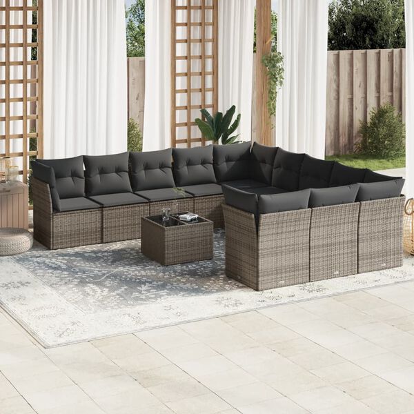 vidaXL Garden Sofa Set Grey Poly Rattan, Powder-Coated Steel, Tempered Glass