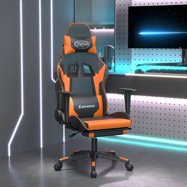 vidaXL Gaming Chair with Footrest Black and Orange Faux Leather