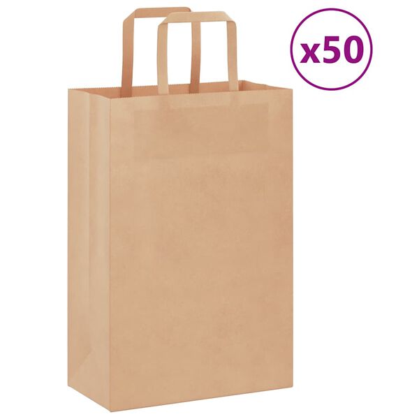 vidaXL Paper Bags 50 pcs with Handles Brown 21x11x31 cm