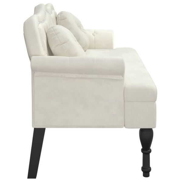 vidaXL Bench Cream Velvet (100% polyester), plywood, rubber wood