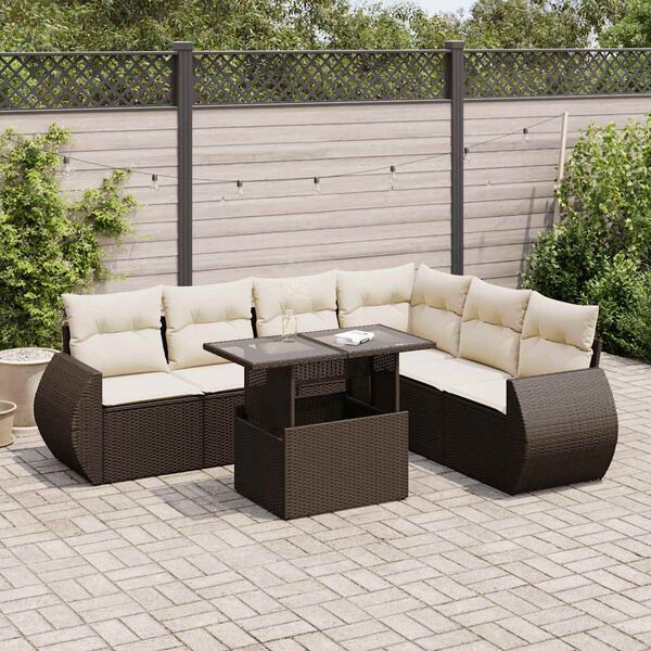 vidaXL Garden Sofa Set Brown PE rattan Large Adjustable Armrests