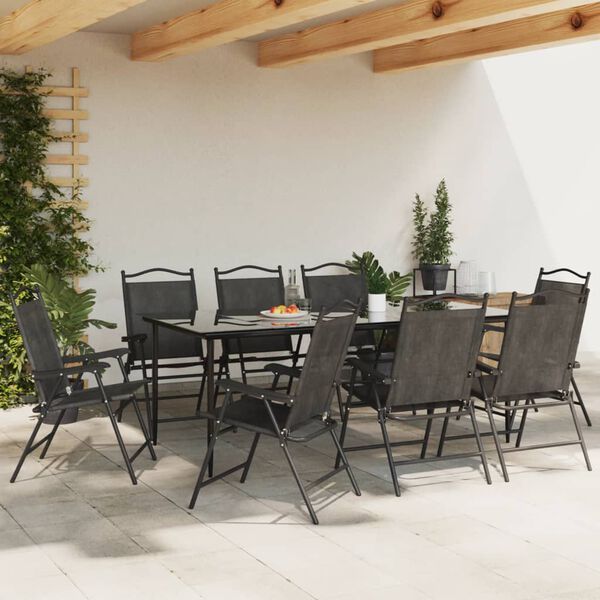 vidaXL Garden Chair Set of 8 Melange grey Textilene fabric, steel Medium