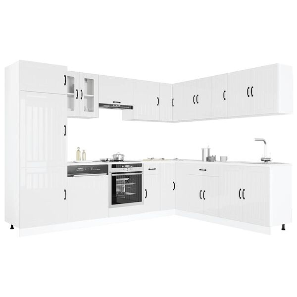 vidaXL Kitchen Cabinet Set Gloss White Engineered Wood and Glass Large