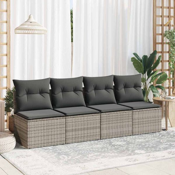 vidaXL Garden Sofa Set Grey Poly Rattan, Powder-Coated Steel, 100% Polyester