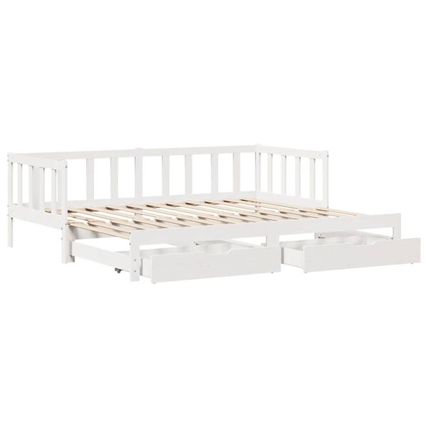 vidaXL Daybed With Trundle White Solid pine wood 31.5 x 79 in