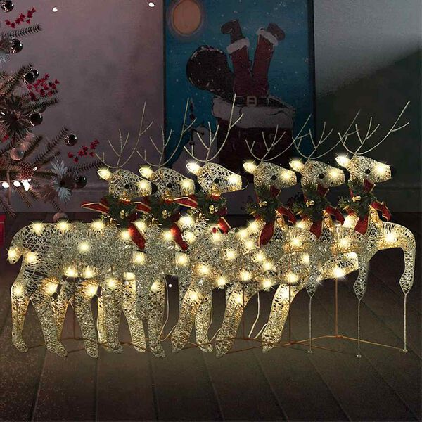 vidaXL Christmas Reindeer Set of 6 Gold Mesh, Metal Medium