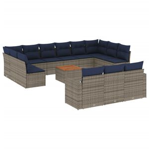 vidaXL 14 Piece Patio Sofa Set with Cushions Gray Poly Rattan