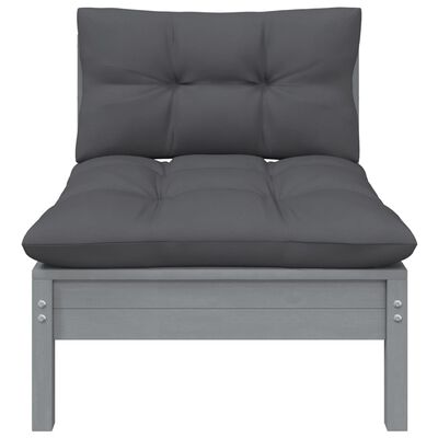 vidaXL 2-Seater Patio Sofa with Cushions Gray Solid Pinewood