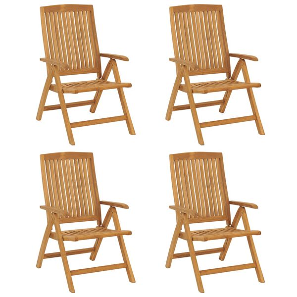vidaXL Reclining Garden Chair Set of 4 Natural wood, Blue cushion