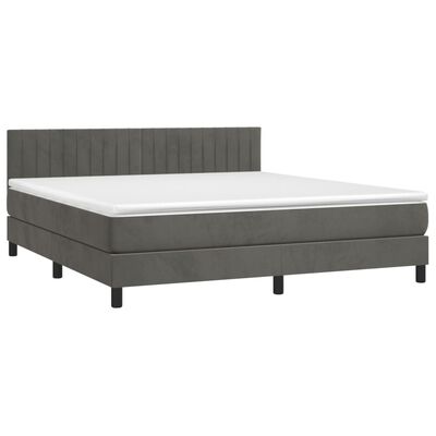 vidaXL Box Spring Bed with Mattress&LED Dark Gray California King Velvet