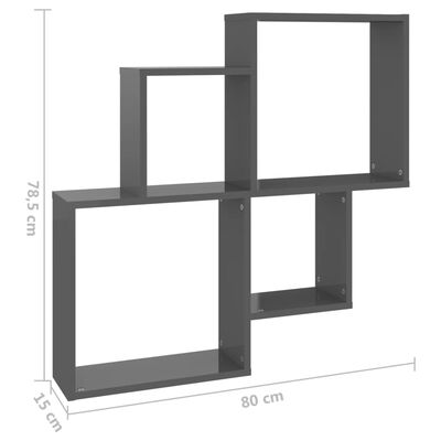 vidaXL Wall Cube Shelf High Gloss Gray 31.5"x5.9"x30.9" Engineered Wood