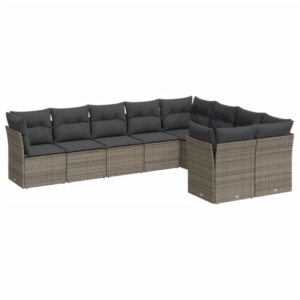 vidaXL Garden Sofa Set Grey PE rattan Large UV-resistant materials