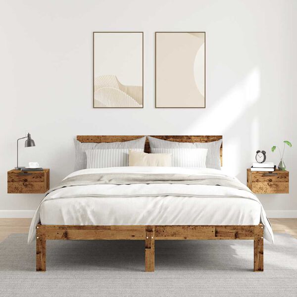 vidaXL Wall-mounted Bedside Cabinet Set of 2 Old wood Engineered wood