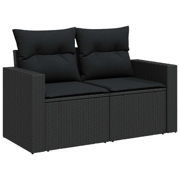 vidaXL Garden Sofa Set with Cushion 9 pcs Black Poly Rattan