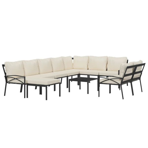 vidaXL Patio Lounge Set Black and Sand Powder-coated steel and polyester