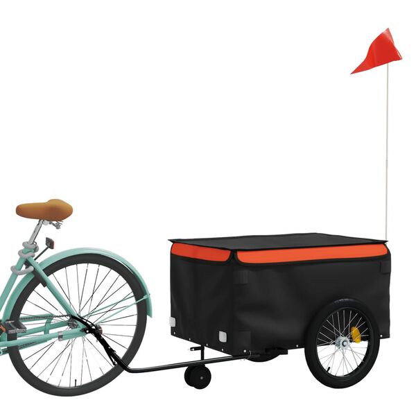 vidaXL Bike Trailer Black and Orange 99.2 lb Iron