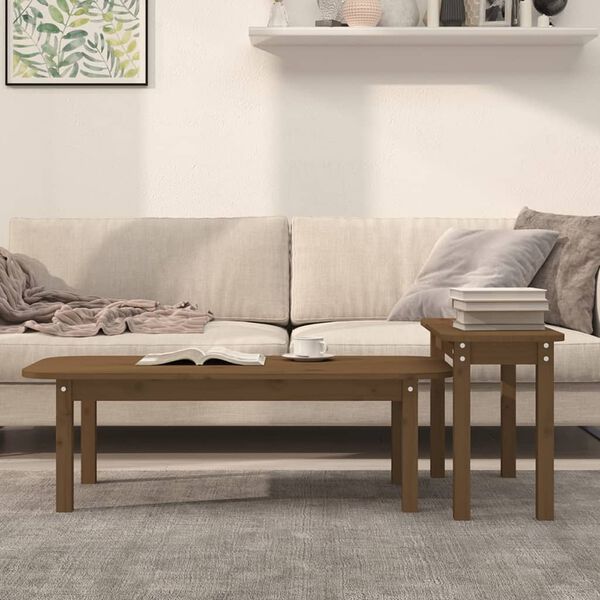 vidaXL Coffee Table Set Honey brown Solid pine wood Large Stackable