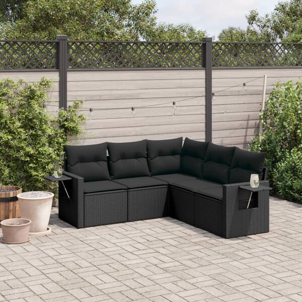 vidaXL Garden Sofa Set Black PE rattan, powder-coated steel, polyester