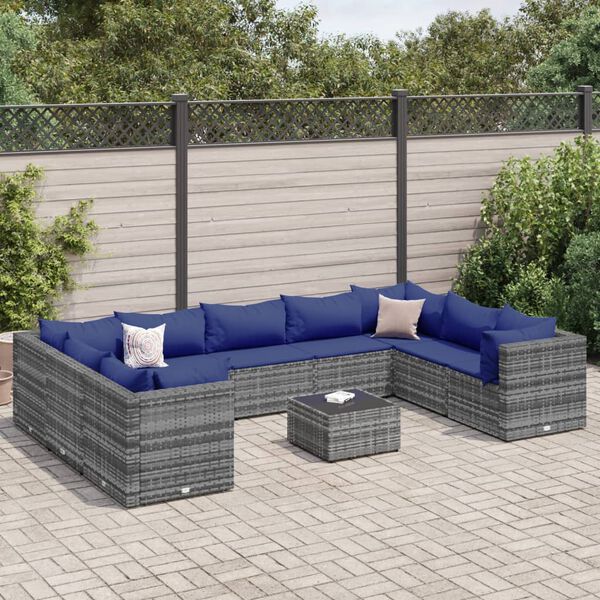 vidaXL Patio Lounge Set Grey PE rattan, powder-coated steel, tempered glass