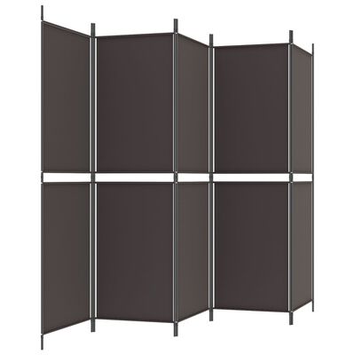 A corner of a folding room divider with several connected panels.