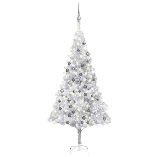vidaXL Artificial Pre-lit Christmas Tree with Ball Set Silver 70.9" PET