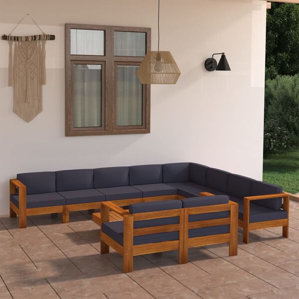vidaXL Wooden Lounge Set Dark Grey Solid Acacia Wood Medium Durable