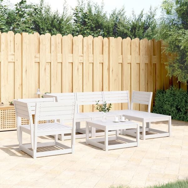 vidaXL Garden Lounge Set White Solid Pine Wood 5 Piece Set Modular
