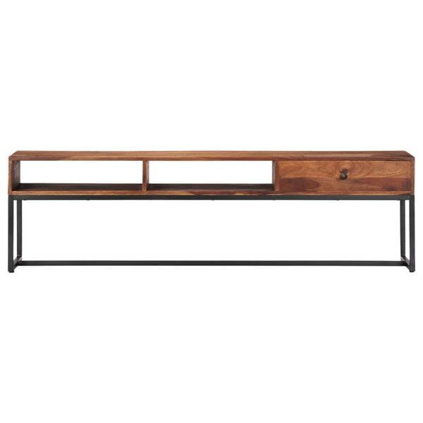 vidaXL TV Cabinet Natural and Black Solid Acacia Wood, Powder-Coated Steel