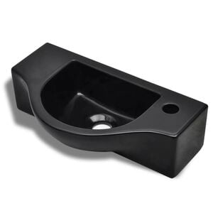 vidaXL Ceramic Bathroom Sink Basin with Faucet Hole Black