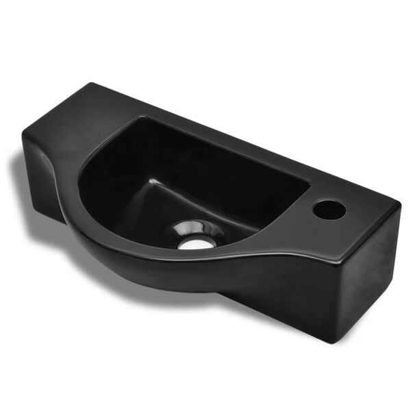 vidaXL Ceramic Bathroom Sink Basin with Faucet Hole Black