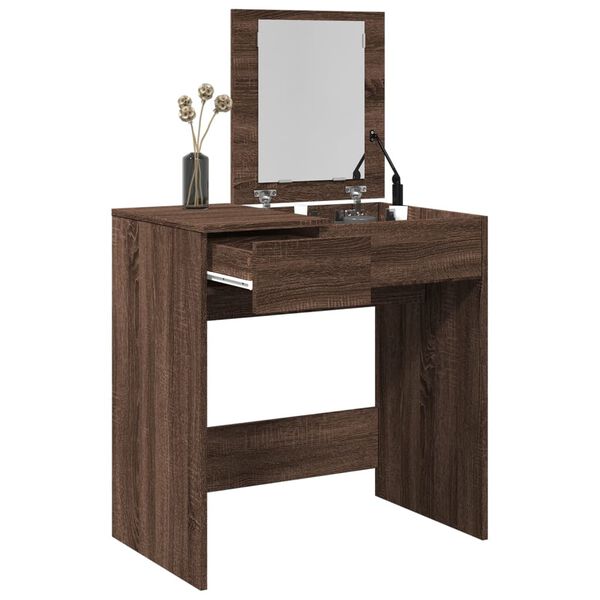 vidaXL Dressing Table Brown Oak Engineered wood, glass