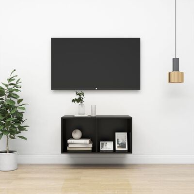 vidaXL Wall-mounted TV Cabinet Black 14.6"x14.6"x28.3" Engineered Wood