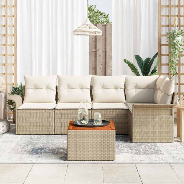 vidaXL Garden Sofa Set with Cushion 6 pcs Beige Poly Rattan