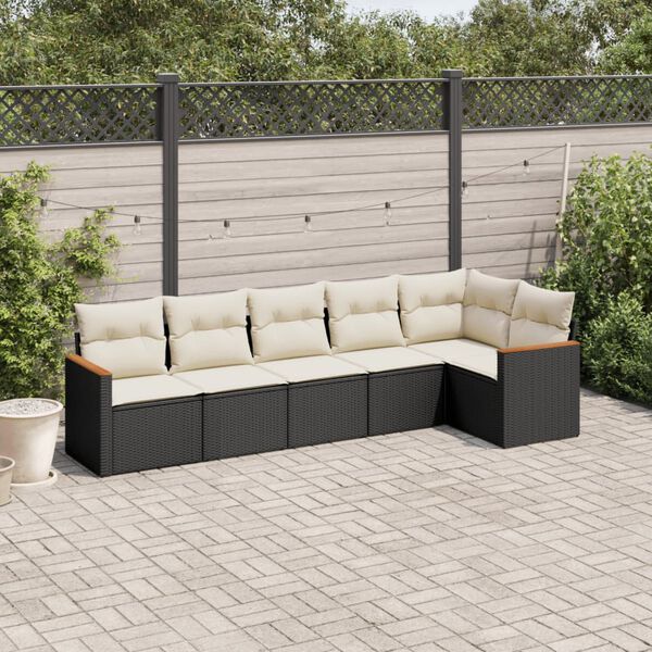 vidaXL Garden Sofa Set Black PE Rattan, Powder-Coated Steel Modular