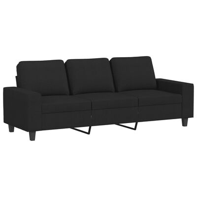 Full dark gray three-seat sofa with three cushions and metal legs.