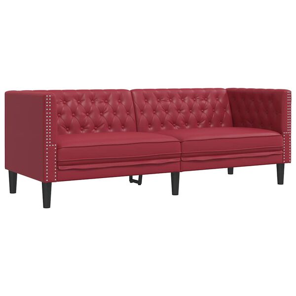 vidaXL Chesterfield Sofa 3-Seater Wine Red Faux Leather