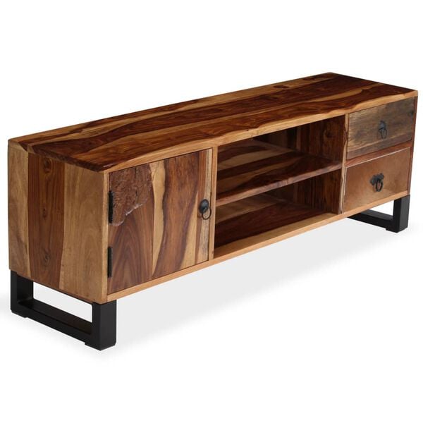 vidaXL TV Cabinet Natural Wood Solid Acacia Wood, Steel Standard